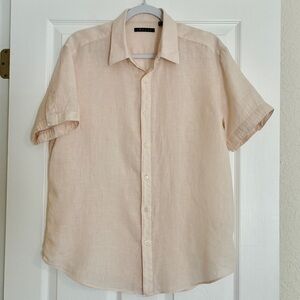 Theory 100% Linen Top Women’s L Blush Button Front Shirt Short Sleeve Coastal
